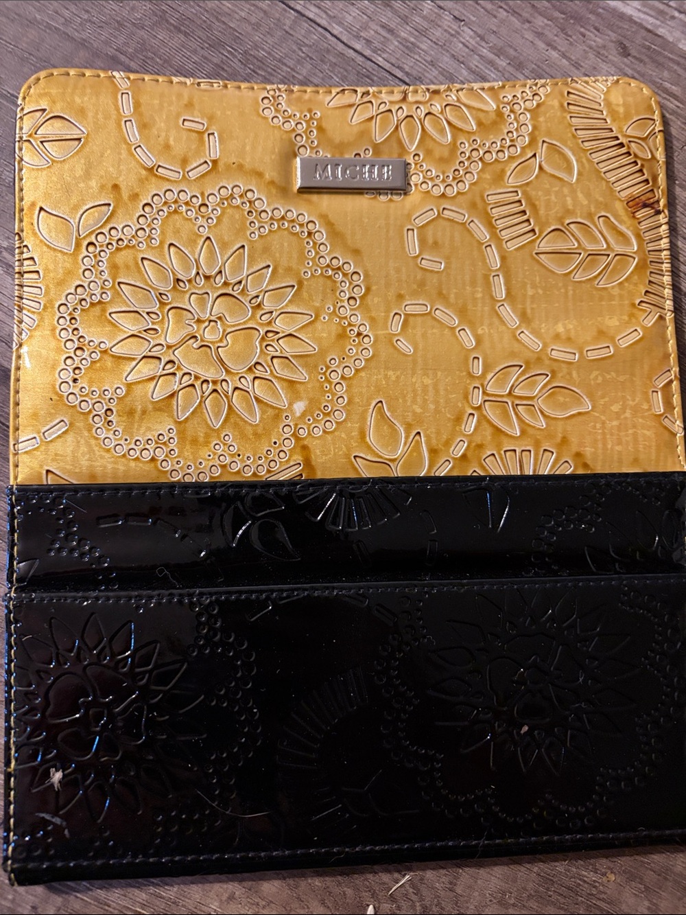 Miche Mini Two-Tone Embossed Floral Shell in Yellow and Black (Sunny)